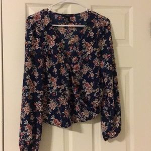 Dark blue flower print blouse